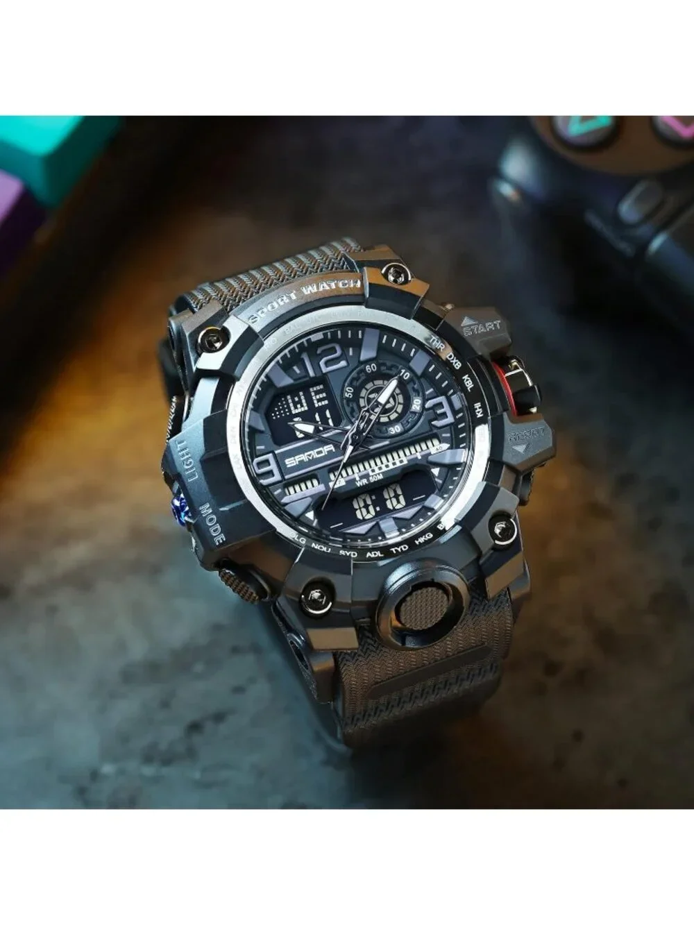 Men's Black Analog Quartz Waterproof Military Sports Outdoor LED Digital Watch